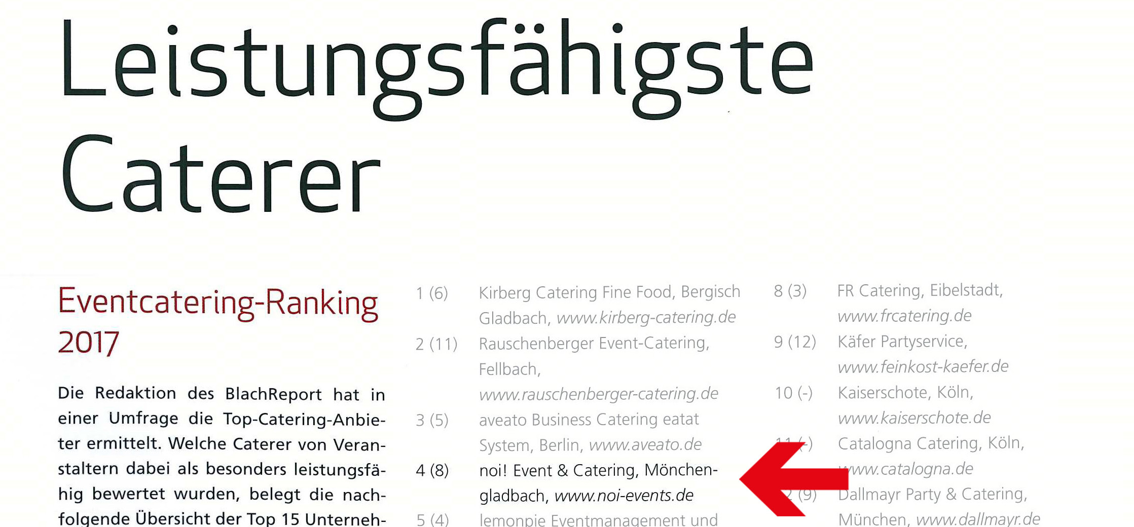 Top-Platzierungen im Event-Catering-Ranking des BlachReports 2016/17